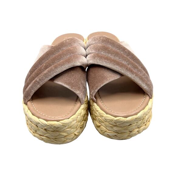 Stuart Weitzman Sz 9 Pufftoproffia Blush Pink Velvet Raffia Platform Sandals - Picture 4 of 9